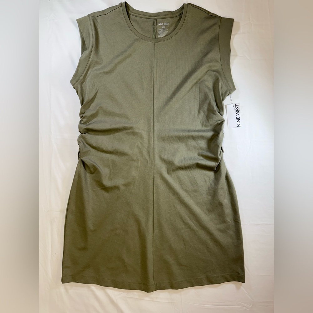 Nine West Olive Green Women’s Mini Dress. Crew Neck,‎ Cap Sleeves. Waist Ruching